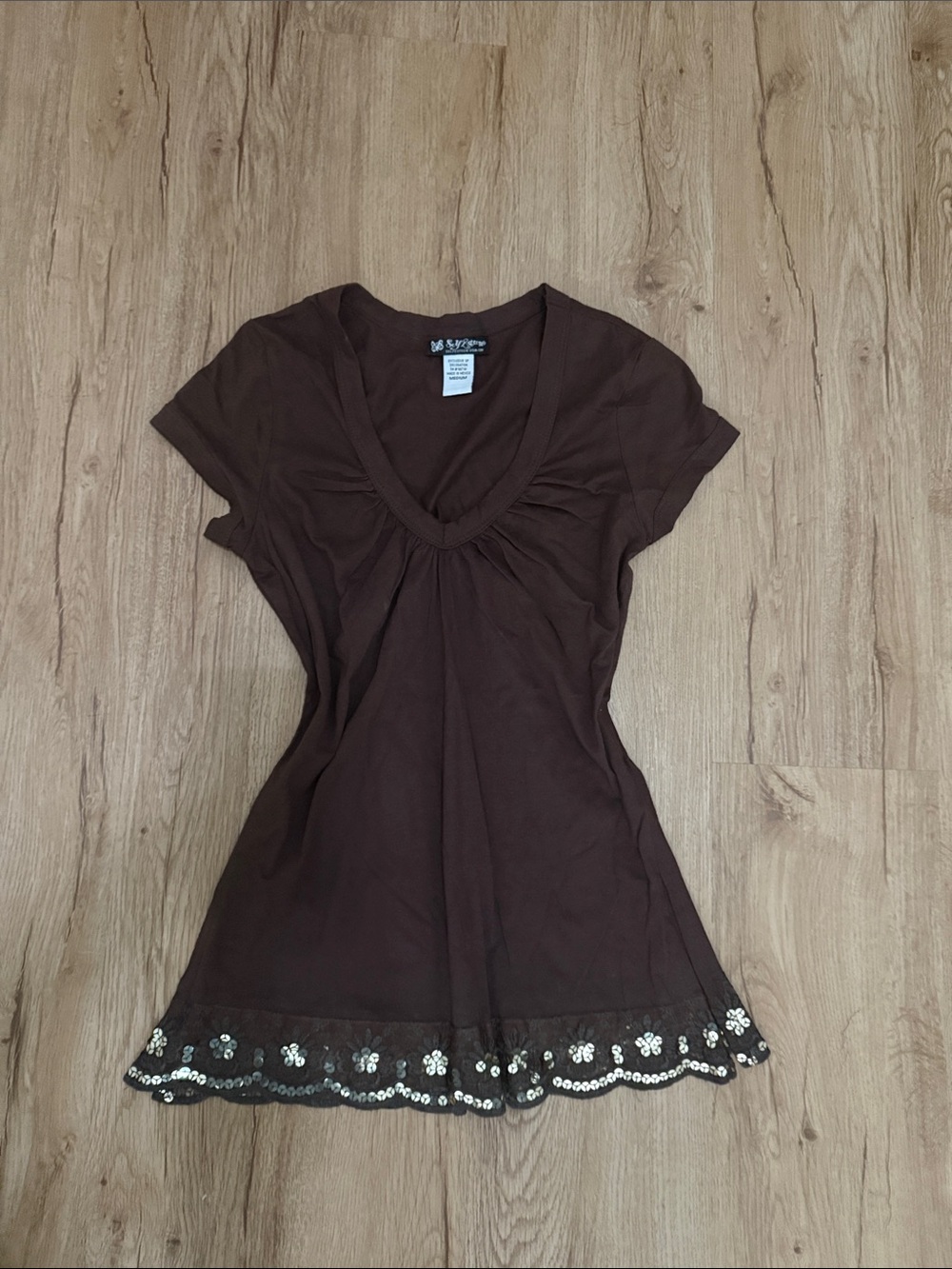 Y2k Brown Embellished Lace with gold sequins Women's Top